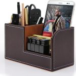 TooCust Leather Office Desk Organizer with Drawer, Multi-function Office Supplies for Desk Top Organizer,Black Mens Desk Accessories,Teacher Desk Organizer for Pen Pencil Holders and Organizers